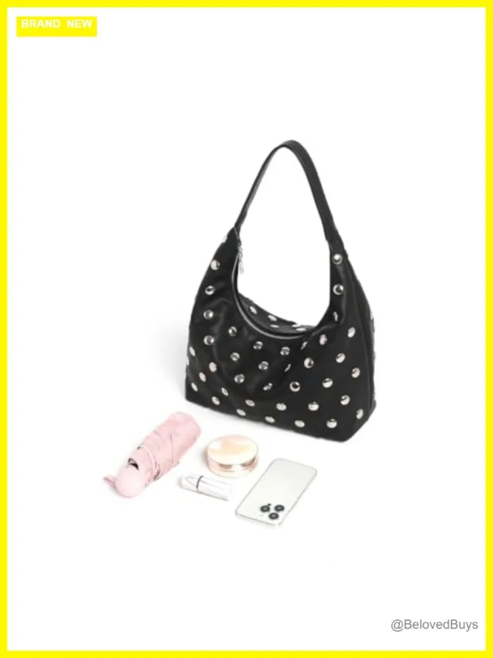Studded Hobo Bag Soft Vegan Leather Shoulder Handbag Slouchy Tote